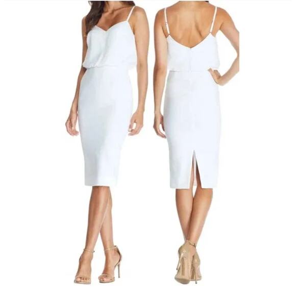 DRESS THE POPULATION Alondra White Sheath Midi Dress Women's Size Small - Picture 9 of 9